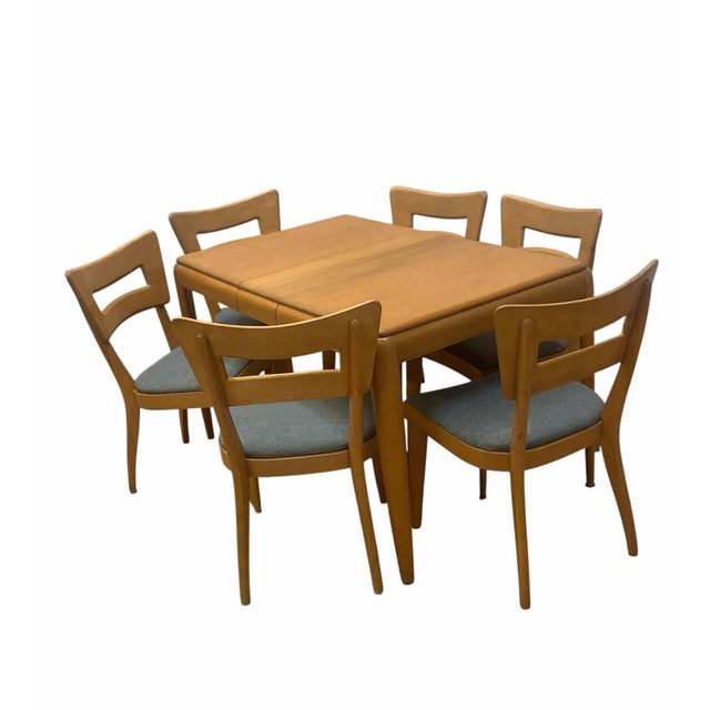 Wood MCM Heywood-Wakefield 8 Piece Dining Set With M154 “Dog Bone” Chairs For Sale - Image 7 of 12