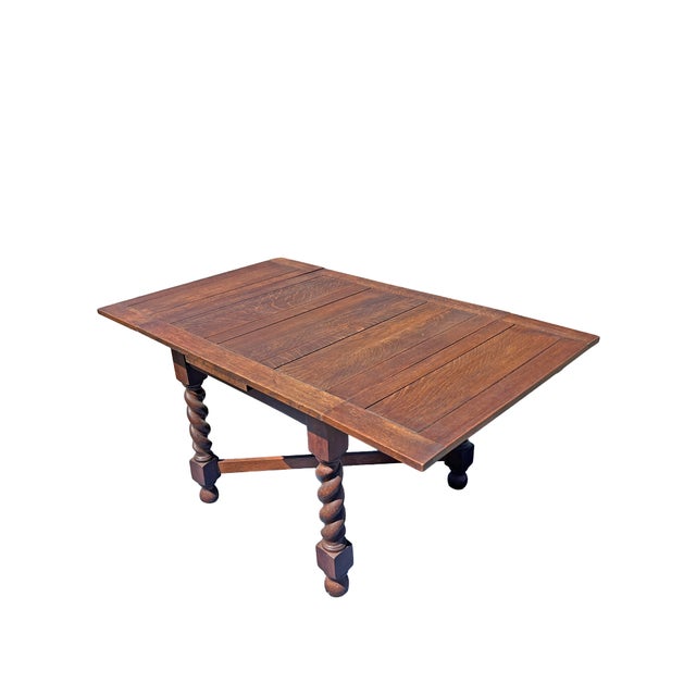 Antique Barley Twist Leg Extendable Dining or Kitchen Table in Oak Wood For Sale - Image 11 of 11