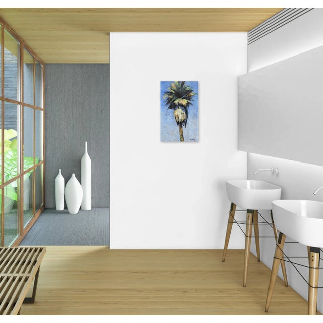 Textile Dazzle Blue - Contemporary Botanical Acrylic Palm Tree Ocean Sky Original Painting on Canvas Abstract Realism Art by Kathleen Keifer For Sale - Image 7 of 8