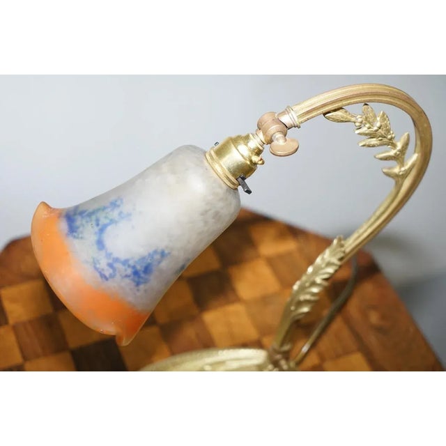 Gold and Gilt Bronze Table Lamp with Glass Shade by Charles Schneider, 1930s For Sale - Image 11 of 14