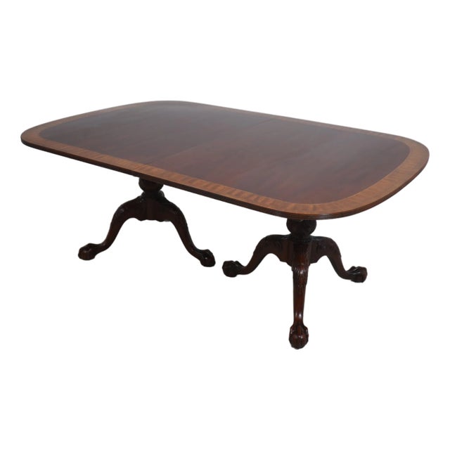 Councill Craftsmen Mahogany Inlaid Double Pedestal Dining Table For Sale