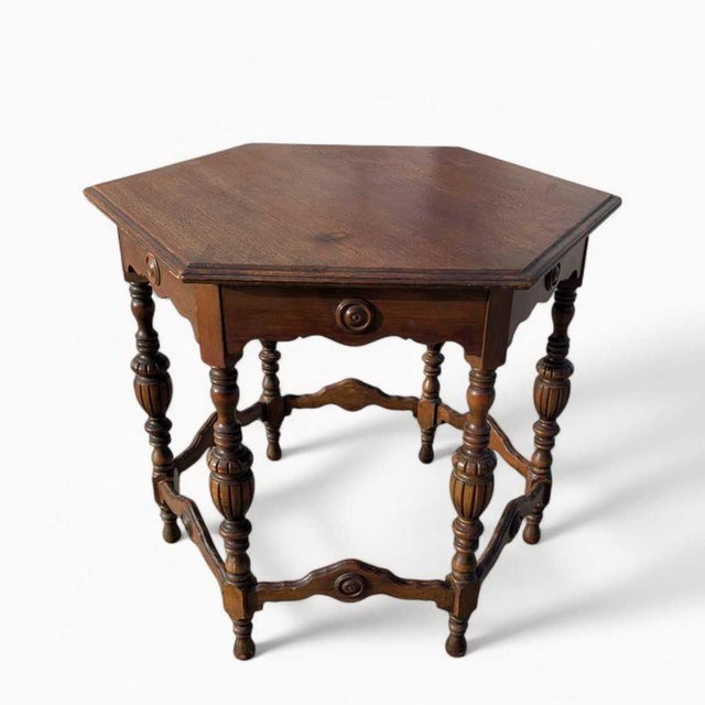 Antique Carved Wood Round Dining or Center Table, Restored For Sale - Image 14 of 15