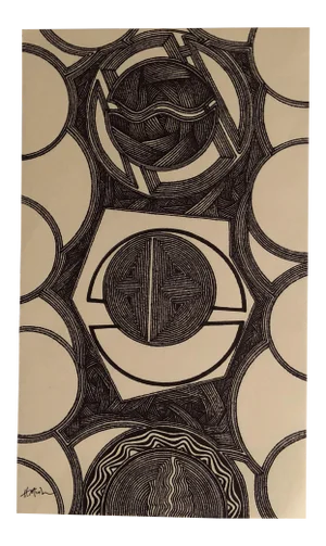 Original Ink Abstract Drawing Outsider Mitch Michener