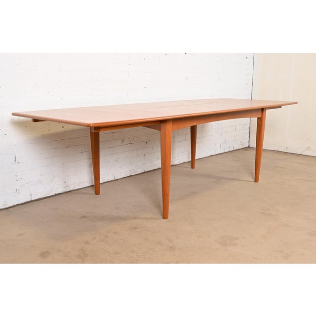 Falster Møbelfabrik Falster Danish Modern Teak Boat-Shaped Extension Dining Table, Newly Refinished For Sale - Image 4 of 12