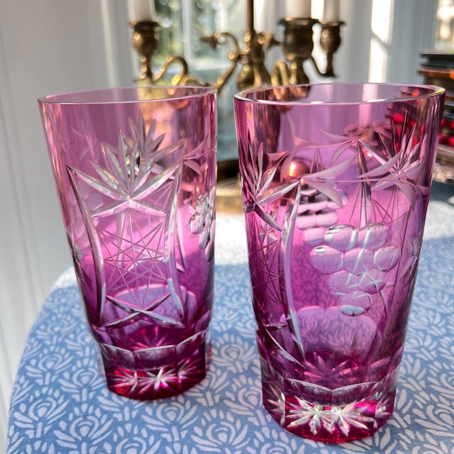 This is an absolutely gorgeous set of 6 cut-to-clear crystal highball glasses that are attributed to the Belgian crystal...