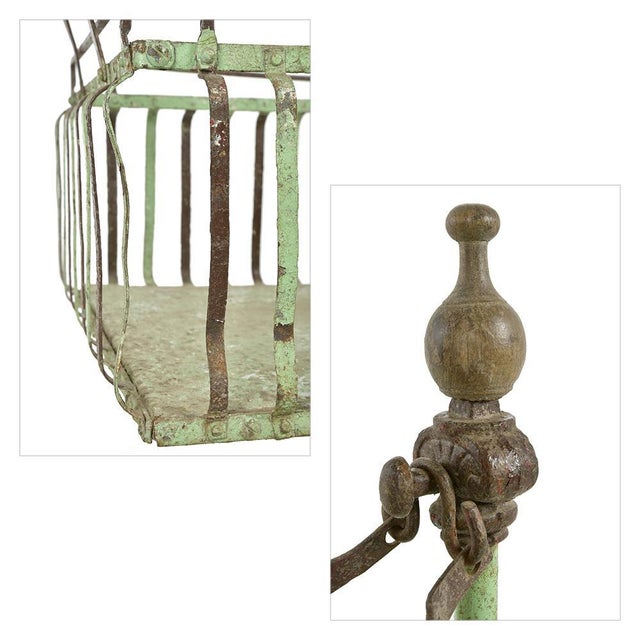 Antique Cradle in Cast Iron and Patinated Green Metal For Sale - Image 4 of 8