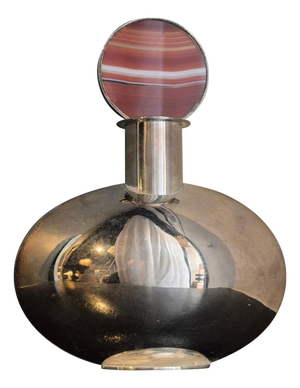 Sculptural Flask in Silver with Agate by Inga Lagervall, Sweden, 1952