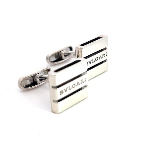 Metal 1990s Pair of Bvlgari Bulgari Estate Cufflinks Sterling Silver For Sale - Image 7 of 7