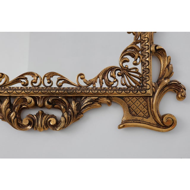 20th Century Chippendale Gilt Metal Mirror with Palmette Crest and Husk Garlands, Italy, 1950s For Sale - Image 9 of 11