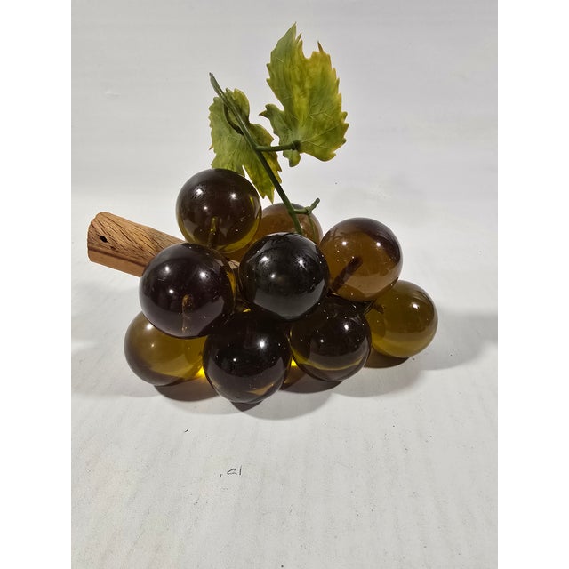 Modern Acrylic Lucite Glass Grapes on Driftwood Cluster Mid Century Modern Avacado Green For Sale - Image 3 of 6