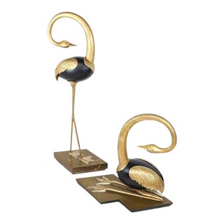 1970s Large Art Deco Brass Herons - Set of 2 For Sale