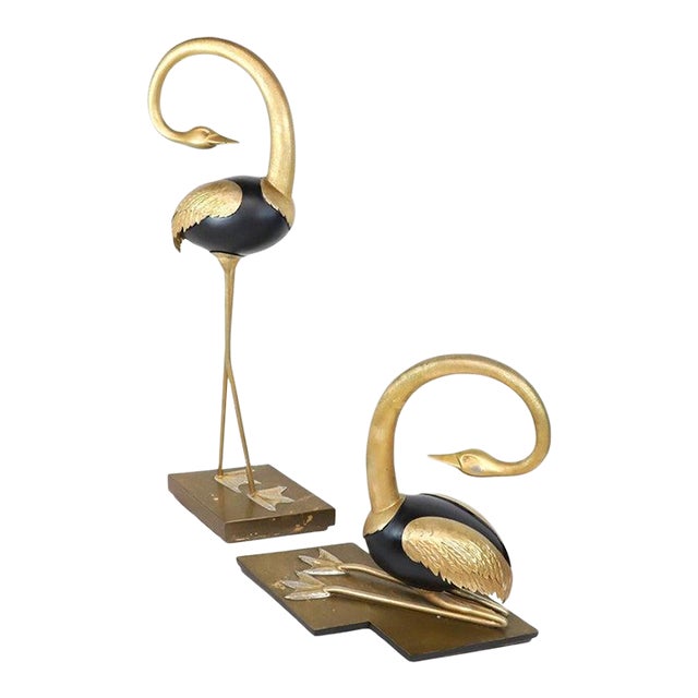 1970s Large Art Deco Brass Herons - Set of 2 For Sale