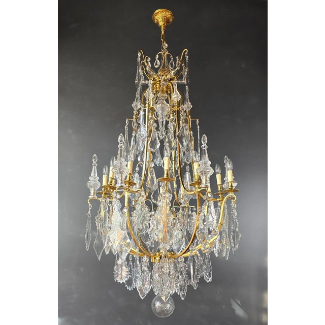 Art Deco Antique Late 19th Century Lustre a Cage Chandelier Crystal Brass For Sale - Image 3 of 12