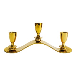 Vintage Curvy Gold Tone Candle Holder For Sale