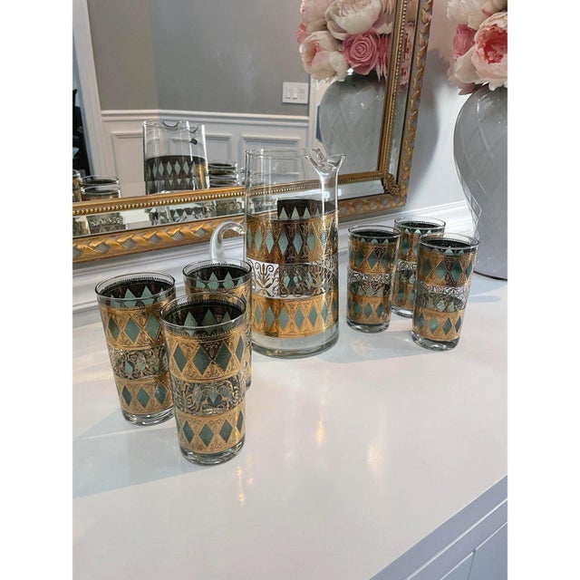 Art Deco 22k Gold Pitcher & Glassware Set by West Virginia Glass For Sale - Image 3 of 12