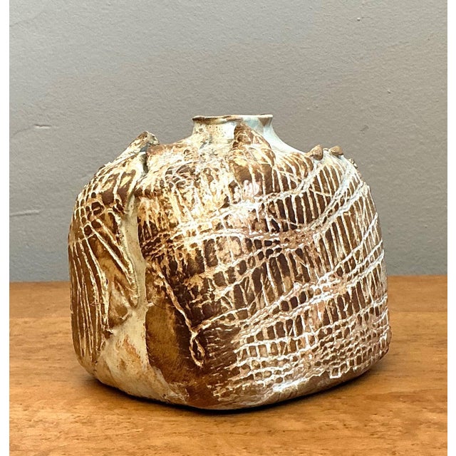 Vintage Textured Studio Pottery Vase For Sale - Image 18 of 18