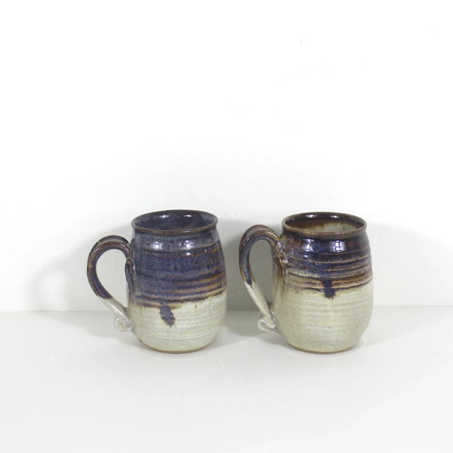 Vintage Studio Pottery Mugs Signed- A Pair For Sale - Image 4 of 10