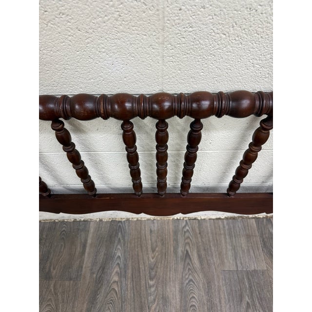 Brown Antique Full Size Jenny Lind Style Headboard With Bobbin Turned Top Rail For Sale - Image 8 of 11