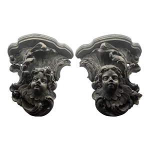 Large Putti Cherubs Angels Figurines Corbel Wall Shelves Sconces a Pair