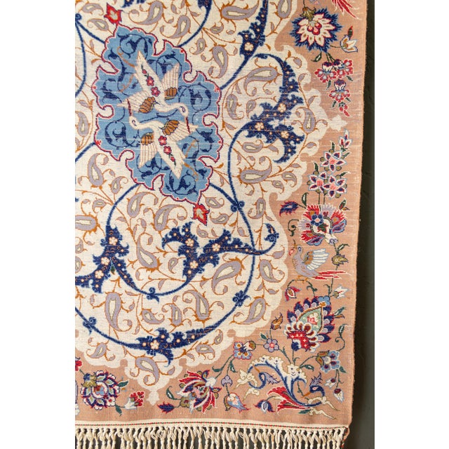 1970s Persian Isfahan Wool and Silk Hand Knotted Wall Hanging For Sale - Image 15 of 16