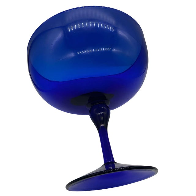 1950s Hand Blown Cobalt Blue Glass Stemmed Desert Bowl For Sale - Image 4 of 5