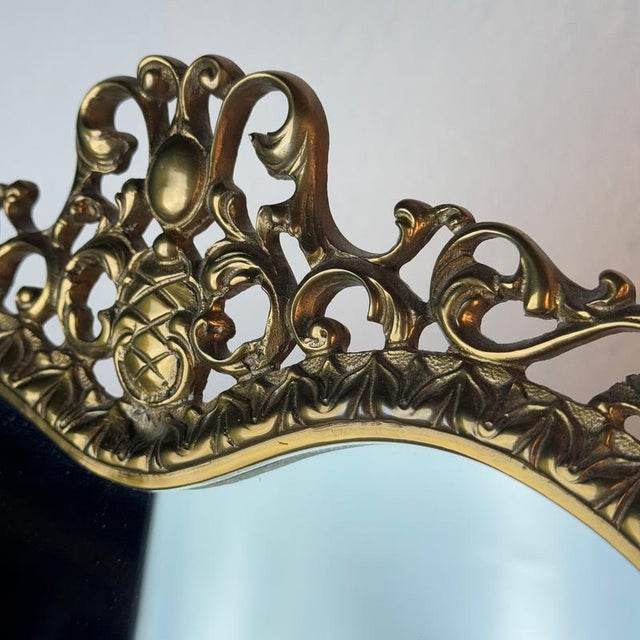 Italian Liberty Gilt Brass Table Mirror with Pierced Frame, 1900s For Sale - Image 5 of 18