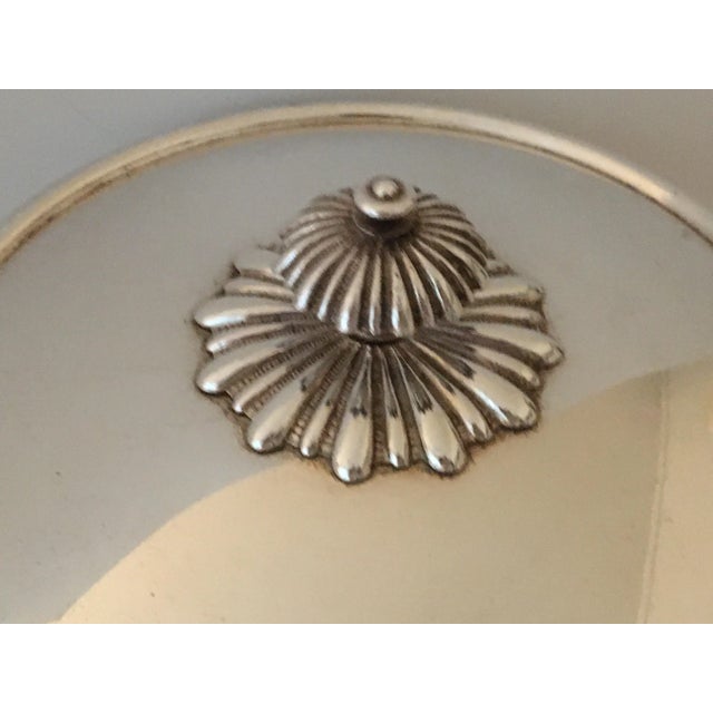 Italian silver plate covered serving dish. An illegible maker's mark is on underside of handle but "Italy" is clear....