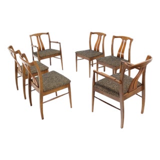 Six Mid-Century Modern Medium Light Walnut Dining Chairs New Upholstery MINT For Sale
