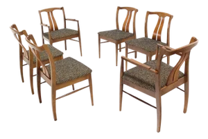Six Mid-Century Modern Medium Light Walnut Dining Chairs New Upholstery MINT