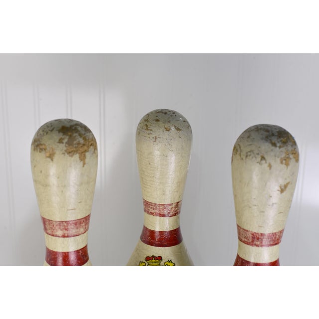 Red Vintage Red Crown Brunswick Bowling Pins - 3 Pieces For Sale - Image 8 of 11