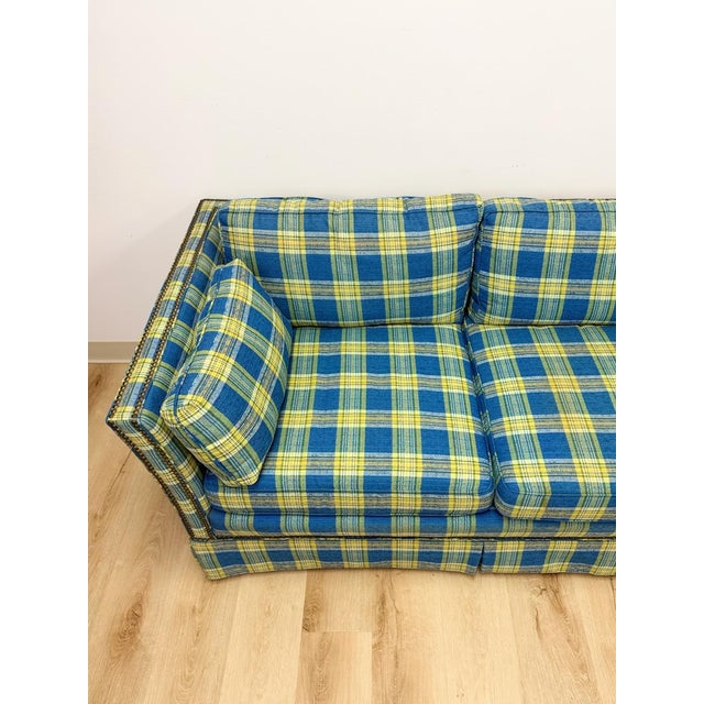 Vintage MCM Retro Plaid Sofa in Electric Blue and Green With Nailhead Trim For Sale In Tampa - Image 6 of 13