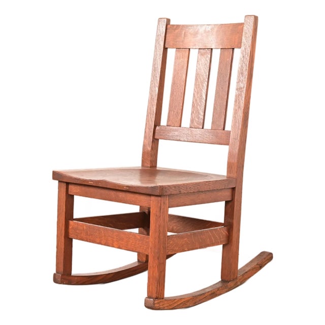 Stickley Brothers Antique Mission Oak Arts & Crafts Sewing Rocking Chair, Circa 1900 For Sale