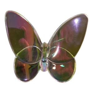 1990s Baccarat Crystal Iridescent Papillon Lucky Butterfly Sculpture