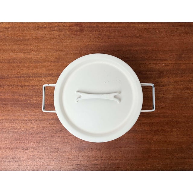 Mid-Century Modern White Minimalist Enamel Pot by Seppo Mallat for Finel, Finland, 1960s I have official proof of...