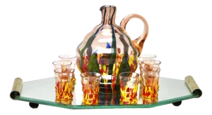 Murano Liqueur Shot Glasses and Decanter with Serving Tray, 1938, Set of 10