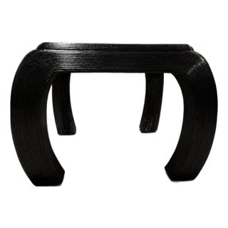 Loom Arc Ribbed Sculptural Black Wood Side Table For Sale