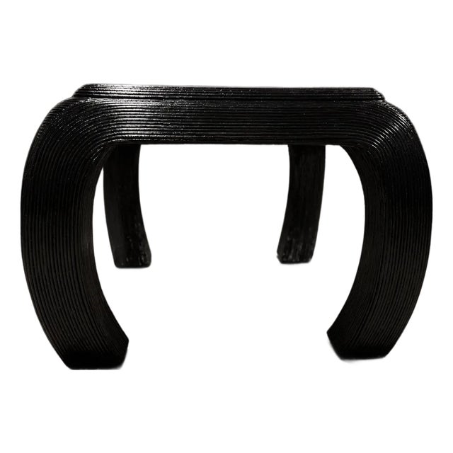 Loom Arc Ribbed Sculptural Black Wood Side Table For Sale
