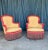 A unique and colorful pair of 19th century French Napoleon III armchairs upholstered in a golden yellow patterned fabric...