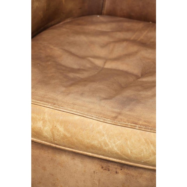 Vintage English-Style Cowhide Leather Club Armchair For Sale - Image 11 of 15