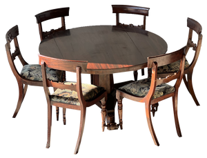 19th Century English Mahogany Dining Room Chairs and Table, 1850s, Set of 7