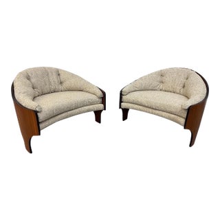 Mid-Century Modern Henry Glass Intimate Island Walnut Lounge Chairs - Set of 2 For Sale