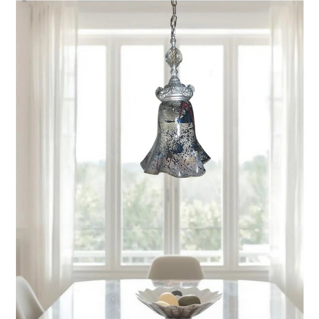 Antique Silver Tone Sculptural Med Goat Head & Abstract Art Glass Pendant Light For Sale - Image 16 of 18