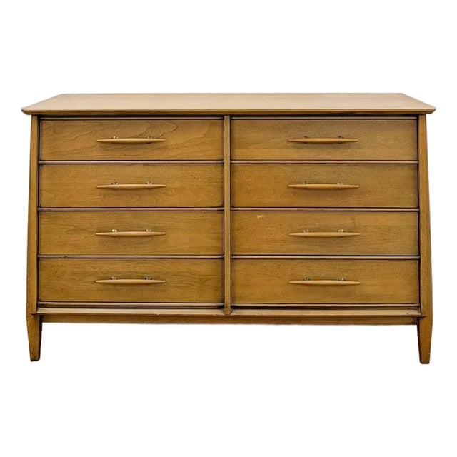 Davis Furniture 8 Drawer Dresser Atomic Wood Pulls Vintage Mid Century Modern For Sale