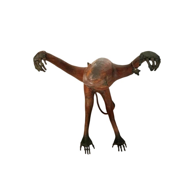 Late 20th Century Monkey Sculpture Life Size Leather Wrapped Figure With Glass Eyes Old Vintage Safari Decor For Sale - Image 11 of 12