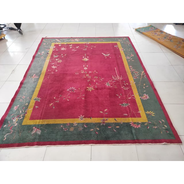 1920s Chinese Art Deco Carpet ( 9' x 11'8" - 275 x 355 ) Knotted Wool Chinese Rectangle Antique Room Size - Art Deco 1920s...