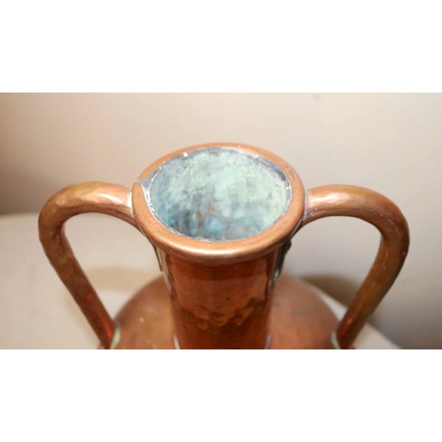 Arts & Crafts Antique Hand Made Hammered Thick Copper Double Handle Metal Moonshine Jug Pot 2 For Sale - Image 3 of 9