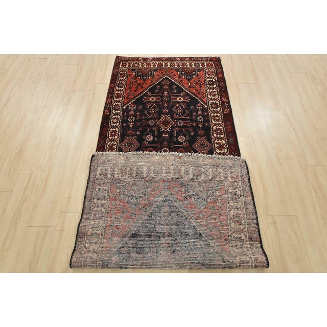 Hamedan Runner 3’6” X 8’10” Blue Wool Semi-Antique Tribal Hand-Knotted Rug For Sale - Image 13 of 14