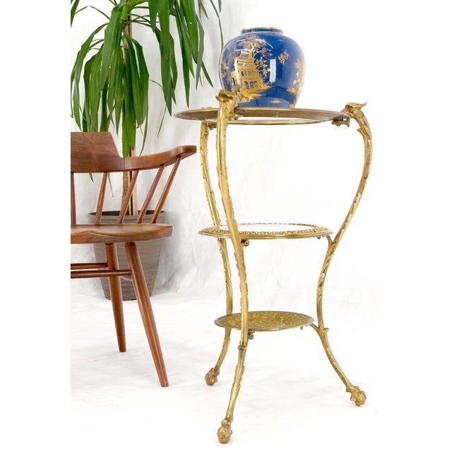 3 Tier Solid Cast Brass Glass Top Tri Legged Dragon Motive Stand For Sale - Image 6 of 14