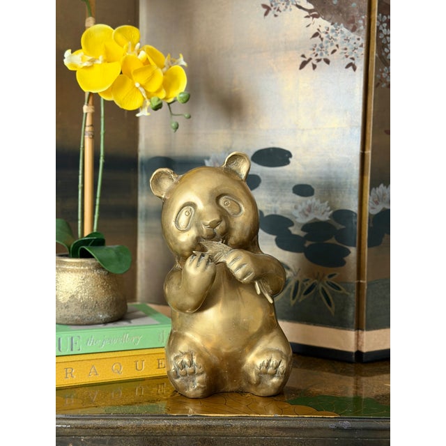 Mid-Century Modern Vintage Brass Bronze Lucky Bamboo Panda Statue Sculpture Figure For Sale - Image 3 of 12