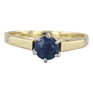 0.50ct Blue Sapphire Solitaire Ring 18k Yellow Gold Platinum Sz 5 Cathedral Band For Sale